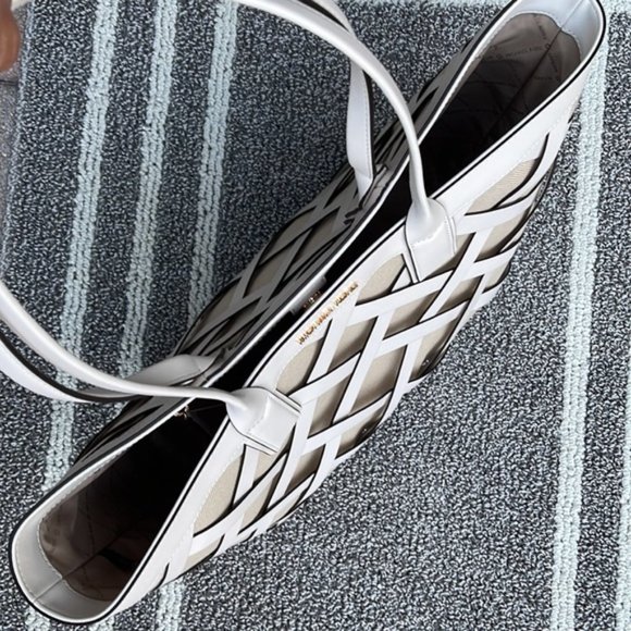 Michael Kors Sienna Large Tote Shoulder Bag Optic White Multi Leather Canvas - Picture 6 of 16